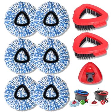 Imagem de Pacote com 9 peças de substituição de cabeça de esfregão para ocedro, 1 cabeça de chão lavável + 6 panos de esfregão de microfibra + 2 escovas de esfregão - compatível com sistema de 2 tanques O-Cedar