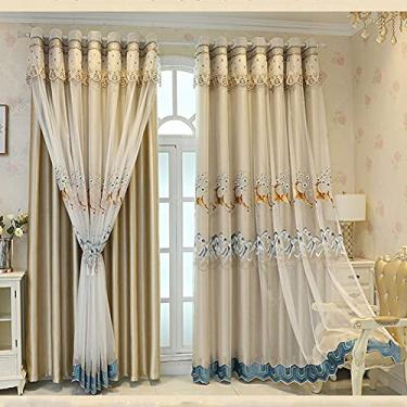 Imagem de Cortina blackout de camada dupla, bordado de renda mista com bordado de renda transparente, painel de saia drapeado, para quarto, sala de estar, cortina de deck duplo com isolamento térmico