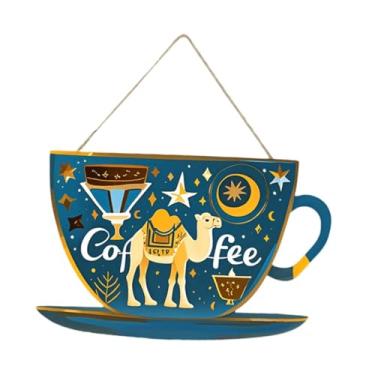 Imagem de YWMJZEU Placa de porta para cafeteria, placa em formato de xícara, de madeira para pendurar na parede de restaurantes, Azul Escuro