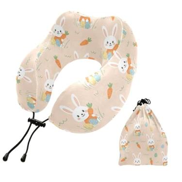 Imagem de Burbuja Almofada de pescoço de coelhinho da Páscoa para viagem, almofada de viagem de espuma viscoelástica para dormir, suporte de cabeça de avião de carro, lavável na máquina e portátil