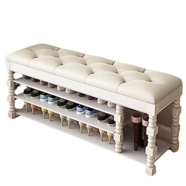 Imagem de Banco de armazenamento de sapatos com almofada acolchoada, organizador de entrada, rack de 3 camadas e caixa dobrável, assento de poliuretano, armazenamento de bota elegante para corredor e entrada