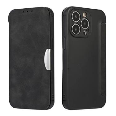Imagem de Capa carteira para iPhone 13 Pro Max/13 Pro/13/13 Mini, capa de couro premium com porta-cartões TPU à prova de choque magnético, preta, 13 mini 5,4 polegadas