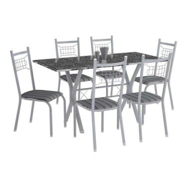 Imagem de Conjunto De Mesa Miami Com 6 Cadeiras Lisboa Branco Prata E Preto List