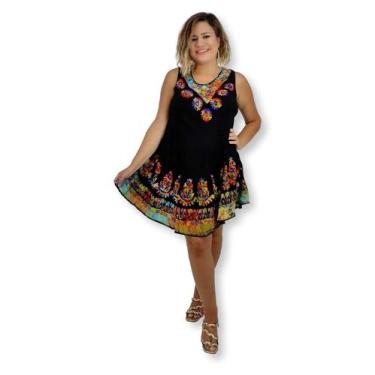 Imagem de Vestido Feminino Regata Trapézio Plus Size Batik Bordado Colorido 1245