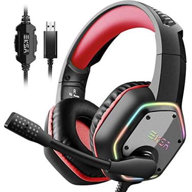Imagem de EKSA Fone de ouvido para jogos E1000, fones de ouvido para computador com microfone com cancelamento de ruído e luz RGB, som surround 7.1, compatível com PC, console PS4 PS5, laptop (vermelho)