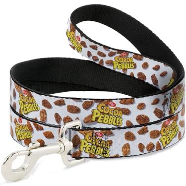 Imagem de The Flintstones Coleira para animais de estimação, coleira de cachorro, logotipo de cacau e seixos de cereais espalhados marrons brancos, 1,8 m de comprimento e 3 cm de largura