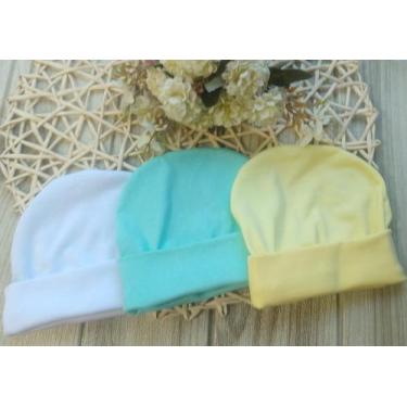 Imagem de Kit 3 peças Touca recém nascido bebê 100% Algodão Antialérgico menino 