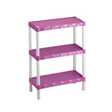 Imagem de Estante Utilidades Plastica Com pezinhos 3 Prateleiras 75x55x25cm, ideal para cozinha, livros(Rosa)