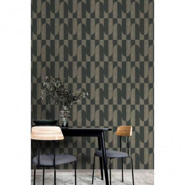 Imagem de Papel De Parede Muse Geométrico Preto E Dourado A55702