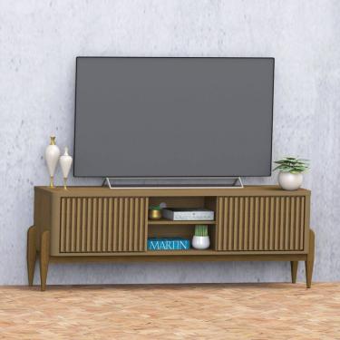 Imagem de Rack Sereno para Tv até 55 polegadas com Ripado 2 Portas de Correr 160cm Pés em Madeira Maciça - Olivar Móveis