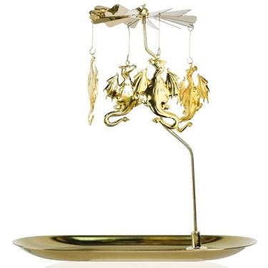 Imagem de Castiçal giratório dragão dourado metal giratório luzes de chá, enfeite de castiçal romântico escandinavo para festa de casamento, festival de Natal, decoração de casa, dragão