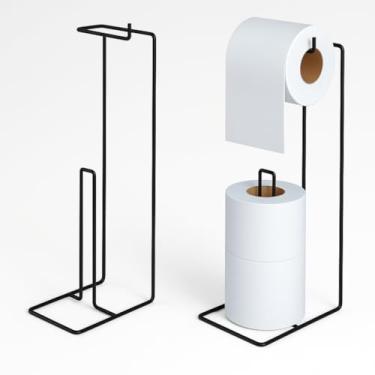 Imagem de Suporte Porta Papel Higiênico de Chão pra Banheiro 3 Rolos Aramado Preto