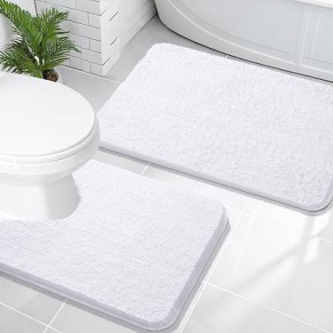 Imagem de OLANLY Conjunto de tapetes de banheiro de 2 peças, tapetes de banho de chenille macio absorvente e contorno em forma de U, tapete de banheiro lavável à máquina, acessórios de decoração de casa (76 x