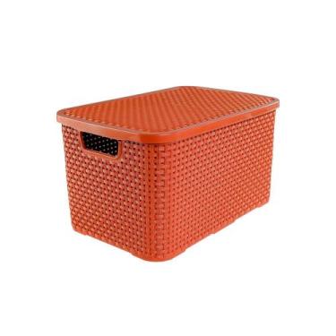 Imagem de Caixa Organizadora Rattan Cesto Terracota com Tampa 7 Litros - ArqPlas