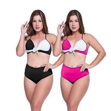 Imagem de Biquínis Feminino Kit 2 Peças Bicolor Chapa Barriga Cós Alto - HYPE MO