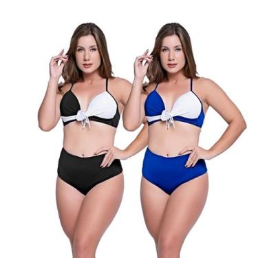 Imagem de Biquínis Feminino Kit 2 Peças Bicolor Chapa Barriga Cós Alto - HYPE MO