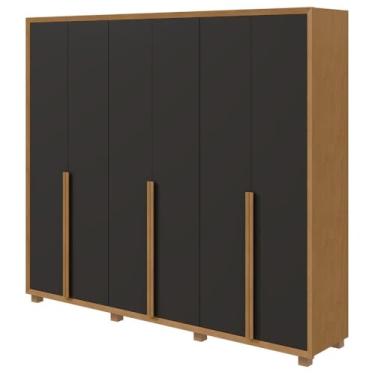 Imagem de Guarda-roupa Casal Unique 6 Portas 5 Gavetas Amêndoa Clean/preto Fosco