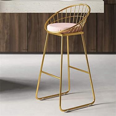 Imagem de UISLA Banqueta de bar para móveis, banco de bar redondo, cozinha, assento acolchoado para café da manhã, pernas de metal dourado/rosa/75 cm