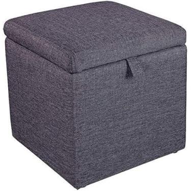 Imagem de Banqueta dobrável para os pés, banquinho para pés otomano, capa de linho, caixa de armazenamento de cubo de madeira maciça, multifuncional, prática, para sala de estar, banco de sofá, banco de madeira