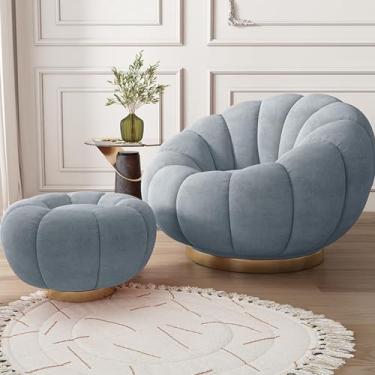 Imagem de Puff com base giratória, braço redondo estofado largo com encosto alto, veludo técnico moderno / sherpa para sala de estar, quarto