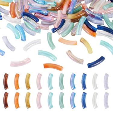 Imagem de Magibeads 100 peças de contas de tubo curvadas de acrílico de dois tons para fazer joias faça você mesmo, 10 cores, imitação de pedras preciosas, tubo de bambu, miçangas, colar, pulseira, acessórios