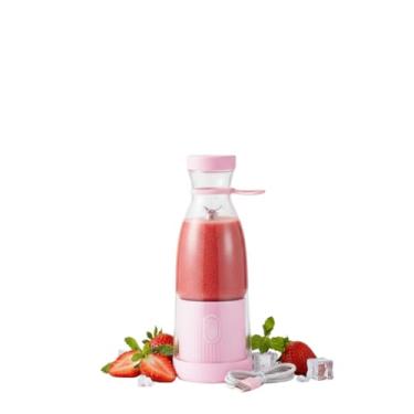 Imagem de Liquidificador Portátil Rosa, Mini Mixer para Smoothies e Sucos, Garrafa de Vidro com Tampa, 300ml