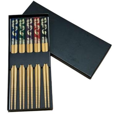 Imagem de Kit 5 Pares Hashi Dragão Japonês Reutilizável Sushi Sashimi