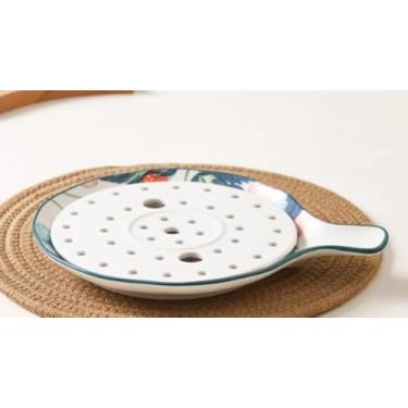 Imagem de Prato de bolinho de massa de cerâmica pintado à mão vermelho de 24,8 cm, integrado de camada dupla, adequado para guardar bolinhos, frutas e legumes e sashimi.