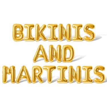 Imagem de Balões de letras de 40,6 cm - BIKINIS AND MARTINIS Foil Mylar Balloon - Banner de despedida de solteira (dourado)