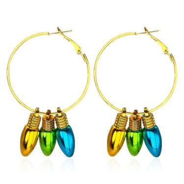 Imagem de QUSIJIA Brincos femininos coloridos de Natal com pingente de lâmpada acrílica para presente de Natal, Small, Acrílico, Sem pedra preciosa