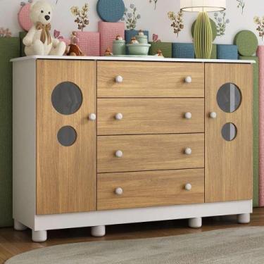 Imagem de Cômoda Infantil 125cm 2 Portas Com Vidro E 4 Gavetas Bombom Multimóvei