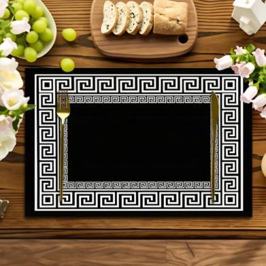 Imagem de Jogo americano clássico grego com borda de chave impressa em várias posições – lavável, perfeito para festas de fim de ano, decoração de casa, mesas de cozinha e jantares retangulares