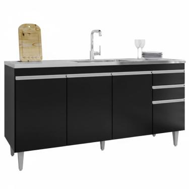 Imagem de Balcao Para Pia 4 Portas 2 Gavetas Bp 160 Cm Lorena Preto