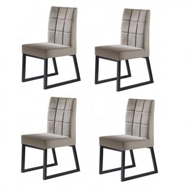 Imagem de Kit 4 Cadeiras Estofadas Pés Metálicos Genova Yescasa Preto/Veludo Bege Marfim