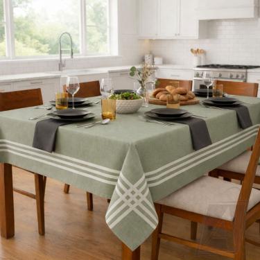 Imagem de Toalha de Mesa 4 Cadeiras Paris Verde Listrada  Algodão