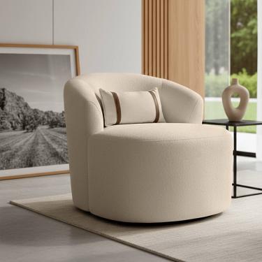 Imagem de Puff Poltrona Decorativa Orgânica Roma Sala Bouclé Com Almofada