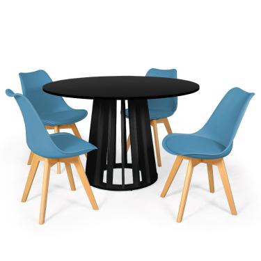 Imagem de Conjunto Mesa de Jantar Redonda Talia Preta 120cm com 4 Cadeiras Eiffel Leda - Turquesa