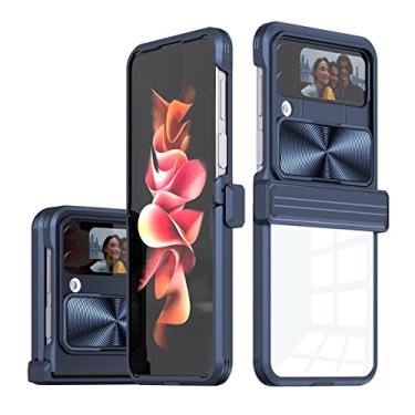Imagem de Capa de telefone celular em acrílico anti-detonação para Samsung Galaxy Z Flip 4 5G Flip4 Zflip4 Slide Proteção da câmera Capa à prova de choque, azul marinho, para Samsung Z Flip 4