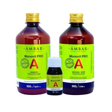 Imagem de Monovit Pro A Shampoo, Mascara e Tônico Capilar para Estimulção do Crescimento E Fortalecimento dos cabelos - Âmbar Profissional