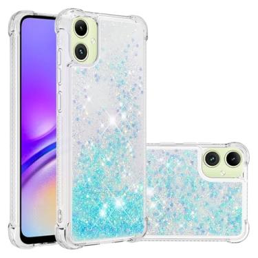 Imagem de Asdsinfor Capa para Samsung Galaxy A05, Glitter Liquid Cute Clear Flowing Quicksand TPU com cinto anti-queda capa de proteção à prova de choque para Galaxy A05 Silver Blue Star LSYB