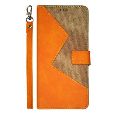 Imagem de Diaobaolee Capa compatível com Oppo A16S, capa flip de couro com compartimento para cartão, suporte e fecho magnético com botão, capa padrão mosaico para Oppo A16S amarelo