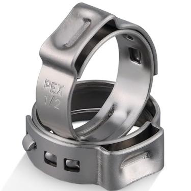 Imagem de OURU Pacote com 150 braçadeiras Pex de 1/2 polegada, braçadeiras de aço inoxidável 304 Pex Cinch Anéis de crimpagem Pex Stepless Acessórios PEX braçadeiras, braçadeiras de mangueira de orelha única