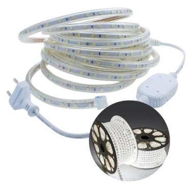Imagem de 01 METRO FITA MANGUEIRA LED CHATA 110 VOLTS 6500K BRANCO FRIO + CONECTOR AREA EXTERNA E INTERNA
