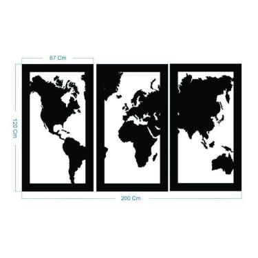Imagem de Quadro Decoração Vazado Mapa Mundi Mdf 6Mm Preto 200X120 Cm