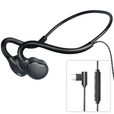 Imagem de QOEKUEY Fones de ouvido com fio, condução de ar com microfone boom com cancelamento de ruído, fones de ouvido abertos para trabalho, escritório em casa. (conector USB C)