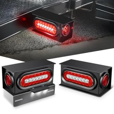 Imagem de Nilight 2 peças de caixas de luz de reboque de aço kit de carcaça 3LED luz de placa de matrícula 15 cm oval vermelho branco reboque luz traseira 5 cm redondo vermelho luzes marcadoras laterais ilhós