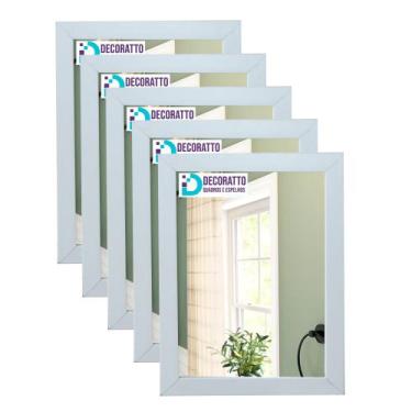 Imagem de kit 5 Espelhos 15x21 Moldura branca para casa, decoração, sala, banhei