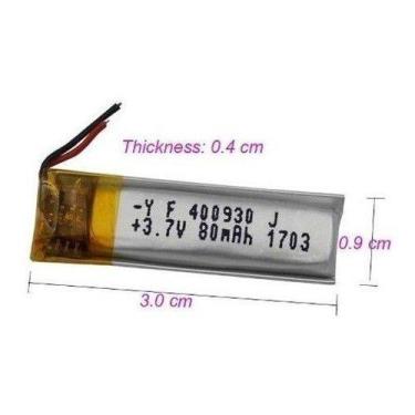Imagem de Bateria 3,7v 80mah Fone Ouvido Caneta 4mm X 9mm X 30m - bgb