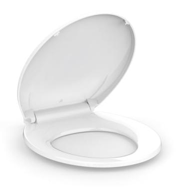 Imagem de Assento de vaso sanitário, assento de vaso sanitário redondo durável com liberação rápida e fixação rápida, assento de vaso sanitário de plástico com fechamento macio, nunca solta, fácil de instalar e