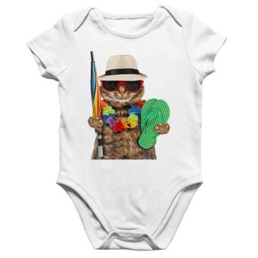 Imagem de Body Bebê Algodão Gato nas Férias - Foca na Moda, Branco, P